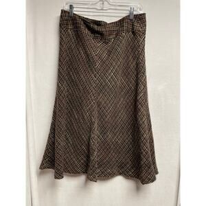 Jones Wear petites 12P brown black longer midi flared skirt